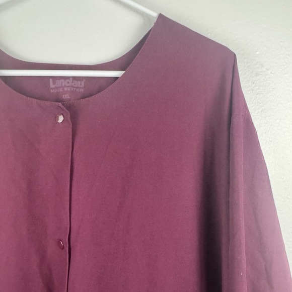 LANDAU Womens Long Sleeve Snap Button Front Scrub Coat Jacket Wine Red - 4XL - Picture 3 of 8